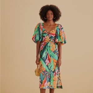 FARM Rio Tropical Puff Sleeve Midi Dress
